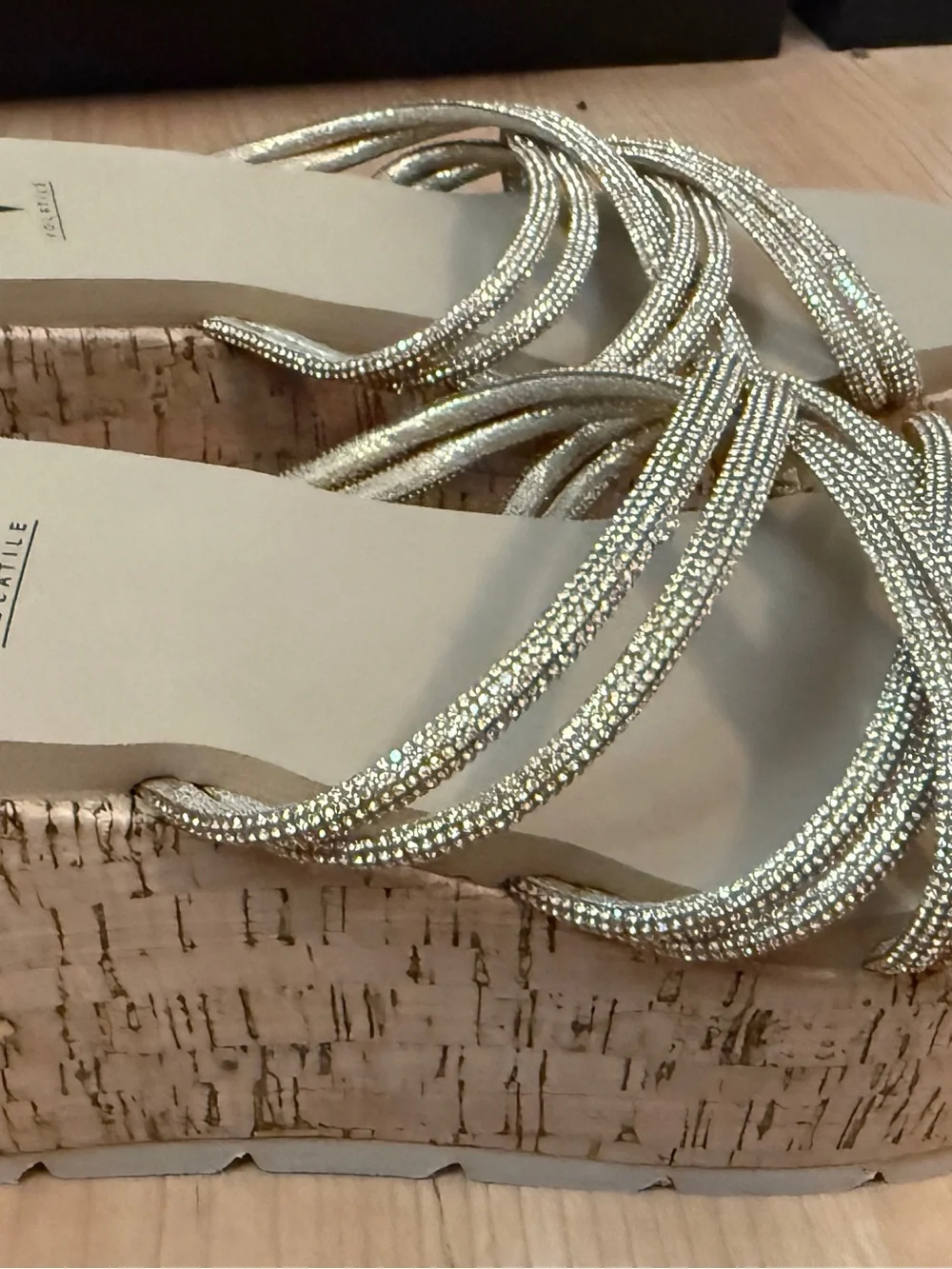 Volatile Gold Braided Strappy Wedge Sandals